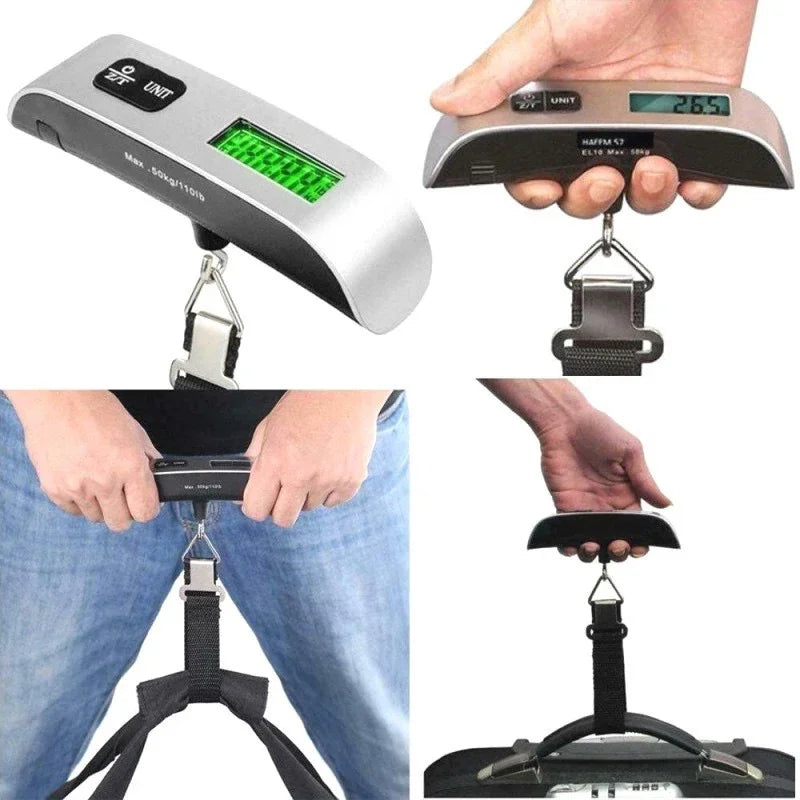 Báscula electrónica portátil para equipaje, con pantalla LCD digital de 110 lb/50 kg, para colgar maletas de viaje, pesaje de bolsas de equipaje.