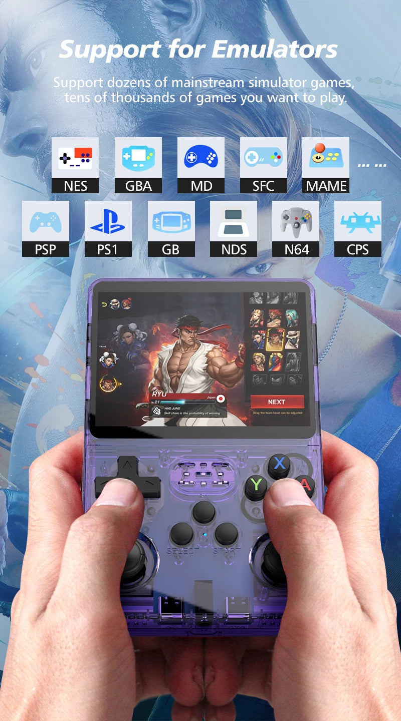 Consola de videojuegos portátil retro R36S de 128 GB con pantalla IPS de 3,5 pulgadas para niños, sistema Arkos