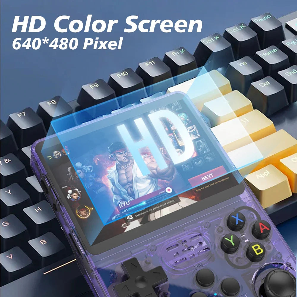 Consola de videojuegos portátil retro R36S de 128 GB con pantalla IPS de 3,5 pulgadas para niños, sistema Arkos